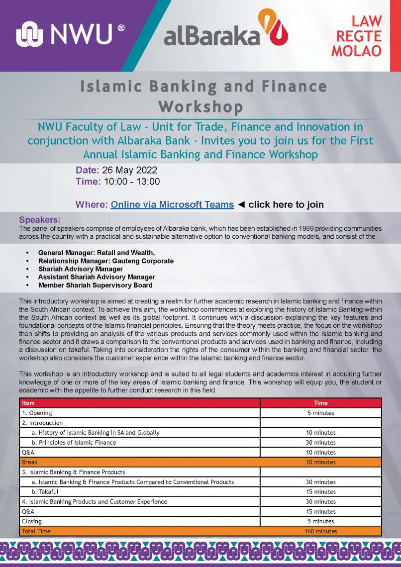 Islamic Banking and finance Workshop – 26 May 2022