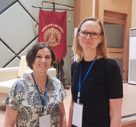 Prof Christa Rautenbach (left) and outgoing President Prof Janine Ubink (right) at the Commission’s international conference in Jakarta.